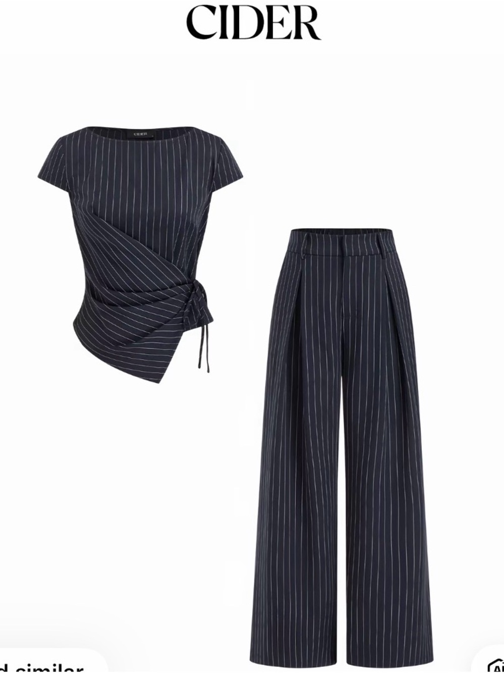 Cider Navy Pinstripe Wrap Top with Wide-Leg Pants